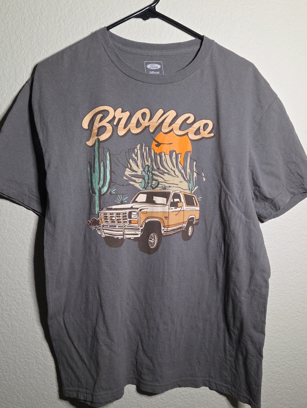 Ford Bronco Graphic Tee - Gray with Tan and Green Print